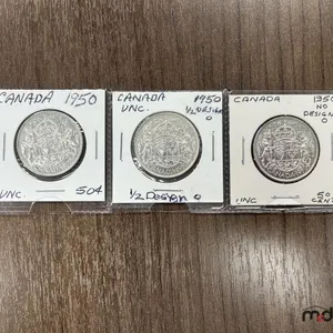 1950 Normal 0, 1950 Half Design 0 & 1950 No Design 0 Canada Silver 50 Cent Coins
 UNRESERVED