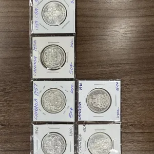 1956, 1957, 1958, 1959, 1960 & 1961 Canada Silver 50 Cent Coins
 UNRESERVED