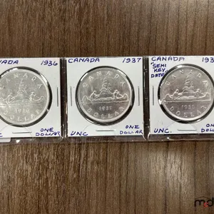 1936, 1937 & 1938 (Semi Key Date) Canada Silver 1 Dollar Coins
 UNRESERVED