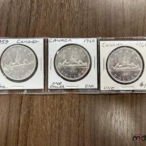 1959, 1960 & 1961 Canada Silver 1 Dollar Coins
 UNRESERVED