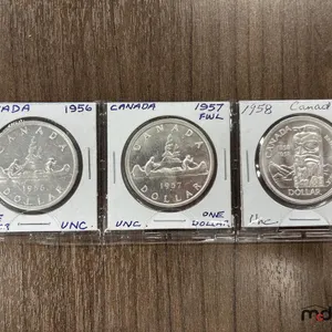 1956, 1957 FWL & 1958 Canada Silver 1 Dollar Coins
 UNRESERVED