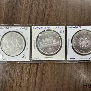 1962, 1963 & 1964 Canada Silver 1 Dollar Coins
 UNRESERVED