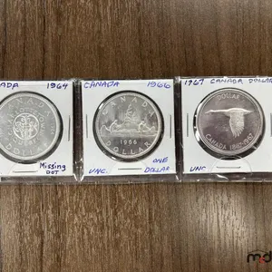 1964, 1966 & 1967 Canada Silver 1 Dollar Coins
 UNRESERVED