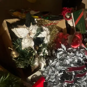 -large collection of vintage Christmas ornaments giant bow garland, wreath, and so much more put you