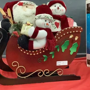DECORATIVE SANTA & SNOWMEN IN WOOD SLEIGH