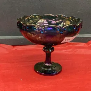 IRREDESCENT BLUE CARNIVAL GLASS BOWL