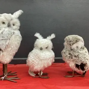 (3) WHITE FLUFFY OWL DECOR