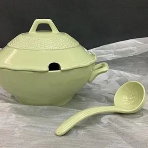 LARGE MIKASA "COUNTRY MANOR"  SOUP TOUREEN W/ LADLE - LIGHT GREEN