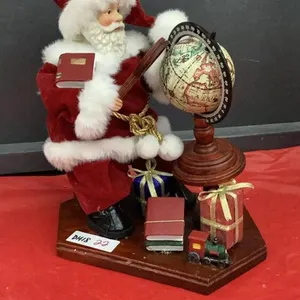 ANTIQUE PORCELAIN SANTA ON WOOD BASE - CHECKING OUT HIS ROUTE!