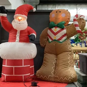 (2) CHRISTMAS LIGHTED BLOW UP YARD DECOR - SANTA & GINGERBREAD MAN