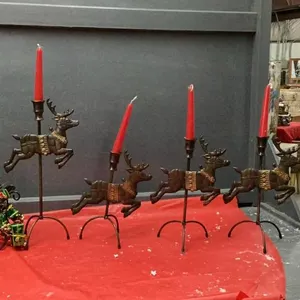 REINDEER CANDLESTICKS & SLEIGH IN SOLID BRASS