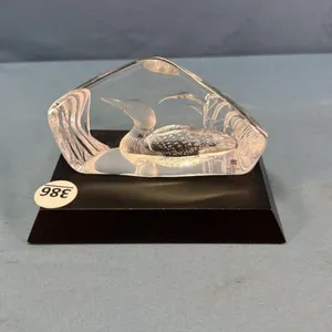 GLASS LOON PAPERWEIGHT ON 6IN PLAQUE