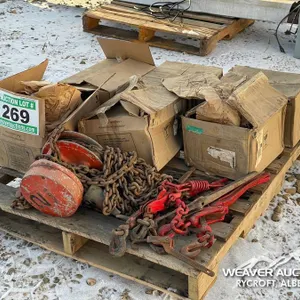 MISC SHOP TOOLS W/TIE DOWNS, CHAINS & LIGHTS
