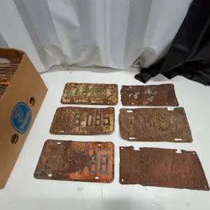 "box of saskatchewan plates" rusted (not all individually pictured)
