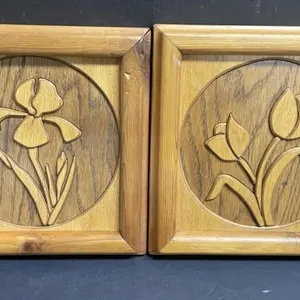 Handcrafted pair of wooden scrolled floral wall