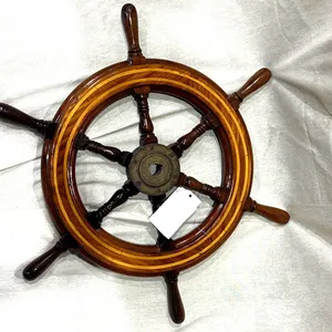 27" RESTORED WOODEN SHIP STEERING WHEEL