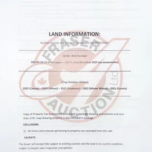 FARMLAND PHONE BID AUCTION of 1 PARCEL in RM of ELTON (NO ONLINE BIDDING AVAILABLE. ALL BIDDING IS BY PHONE CALL AUCTION)