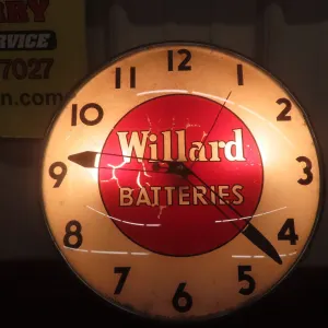 Willard Batteries Light-Up Clock by Canadian Neon Clock Co