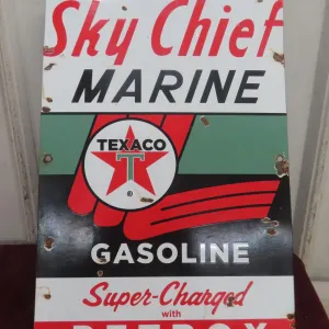 Texaco Sky Chief Marine Porcelain Sign, C. Late 1950s–Early 1960s, 12" x 18"
