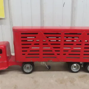 Tonka Pressed Metal Livestock Hauler Truck & Trailer, C. 1950s, 22" Long