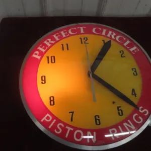 Piston Ring Light-Up Clock, Working, Perfect Circle, C. 1940s–1950s, 17" Diameter