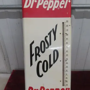 Dr Pepper Metal Tin Thermometer W/ Bulb, C. 1950s, 9 3/4" x 36"