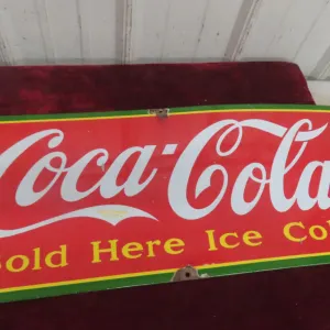 Coca-Cola “Sold Here Ice Cold” Porcelain Sign, C. 1930s, 12 1/4" x 29 1/2"