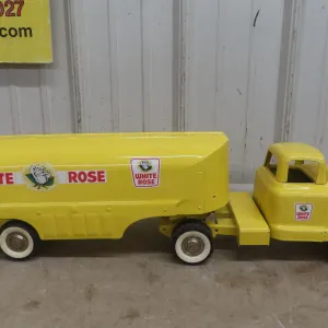 Structo GMC Pressed Metal Truck W/ White Rose Tanker Trailer, C. 1950s, 25" Long