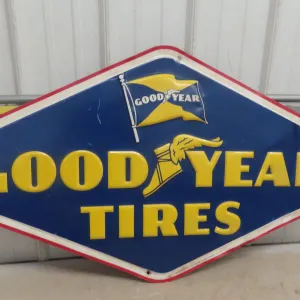Goodyear Embossed Metal Tin Sign, 1957, 48" x 26 1/2"