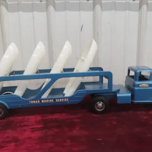 Tonka Marine Service Hauler Pressed Steel Truck W/ Boat Trailer, W/ Four Boats