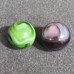 2 swirl marbles with single pontils 7/8" and