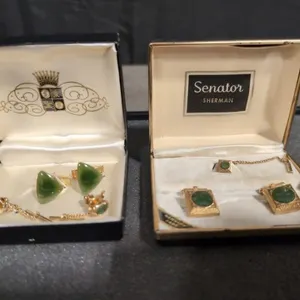 2 sets Jade cufflinks in original boxes