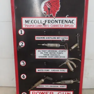 1920s McColl Frontenac Porcelain Grease Gun Rack Sign, Single Sided, 40" x 64"