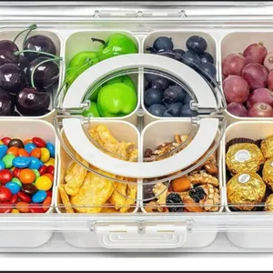 Clear Airtight Snack Container with 8 Dividers and Lid Lock