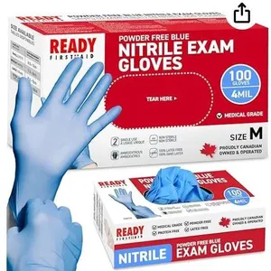 READY First Aid Powder Free Blue Nitrile Exam Gloves, Medium, 100 Count