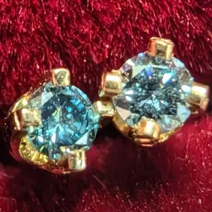14K Yellow Gold Lab Blue Diamond Stud Earrings,