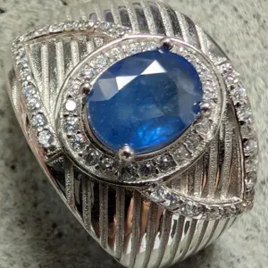 Silver Sapphire Ring, Size 10.