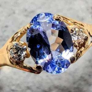 10K Yellow Gold Tanzanite & Lab Diamond Ring,