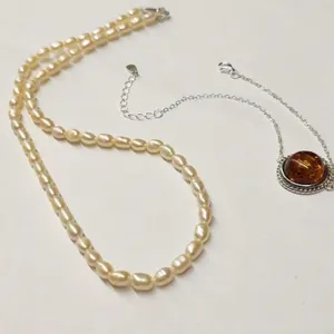 14" Silver Freshwater Pearl Necklace and