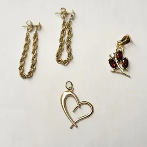 14K Yellow Gold Heart Pendant, Garnet Pendant and