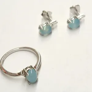 Silver Rhodium Plated Chalcedony & Diamond