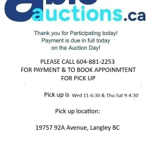 All items must be removed by Wed 11-6:30 & Thu-Sat 9-4:30 by appointment