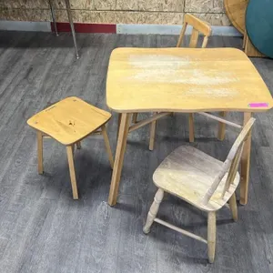 Small Kids Wooden Table with 3 Chairs - Back