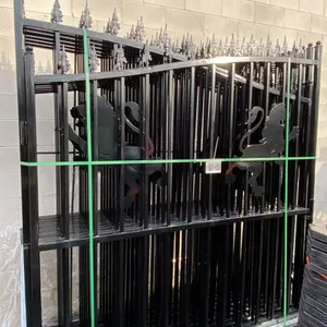 2 BLACK METAL LION MOTIF DRIVEWAY GATES 90"H X 83"L