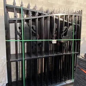 2 BLACK METAL LION MOTIF DRIVEWAY GATES 90"H X 83"L