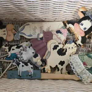 White Wicker Basket & Cow Decor
