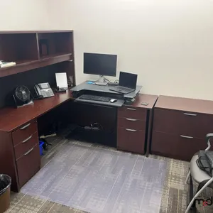 L-Shaped Desk w/ (2) Chairs, Filing Cabinet & Mat
 UNRESERVED