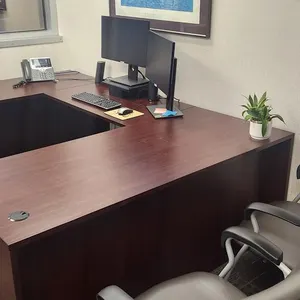 U-Shaped Office Desk w/ (2) Chairs, Mat and 3' Bookshelf
 UNRESERVED