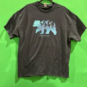 Heavy Cotton T-Shirt with Bear and Mountains Graphic Size XL