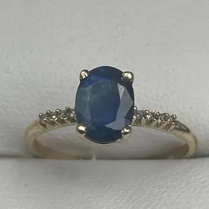 10K Gold Sapphire and Diamond Ring with 1.40ct Center Stone